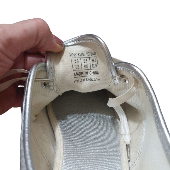 Kate Spasde + Keds Metallic Silver Sneakers Women's Tennis Shoes Size 8 - Picture 8 of 11